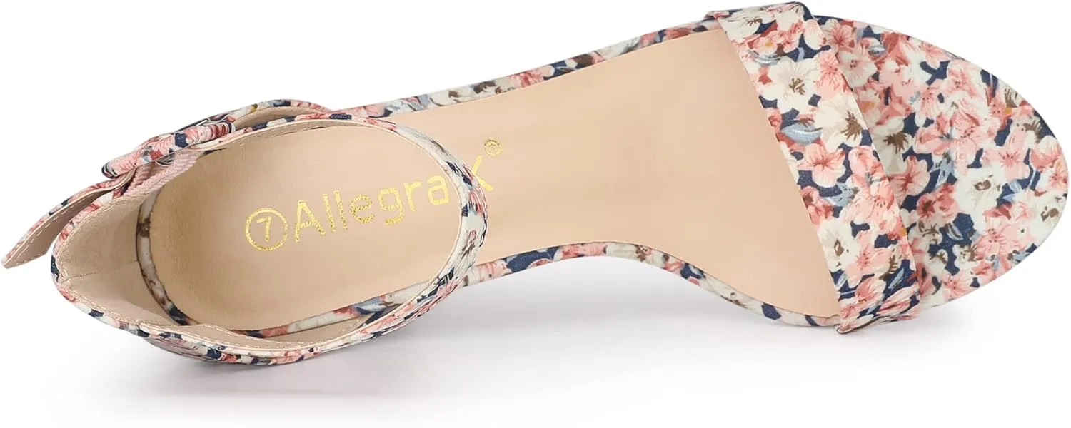 Allegra K Women's Floral Print Open Toe Block High Heels Summer Sandals