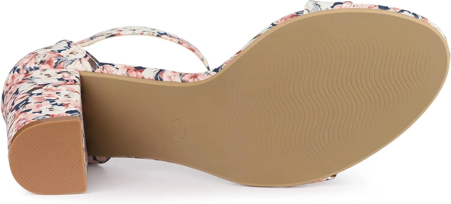 Allegra K Women's Floral Print Open Toe Block High Heels Summer Sandals