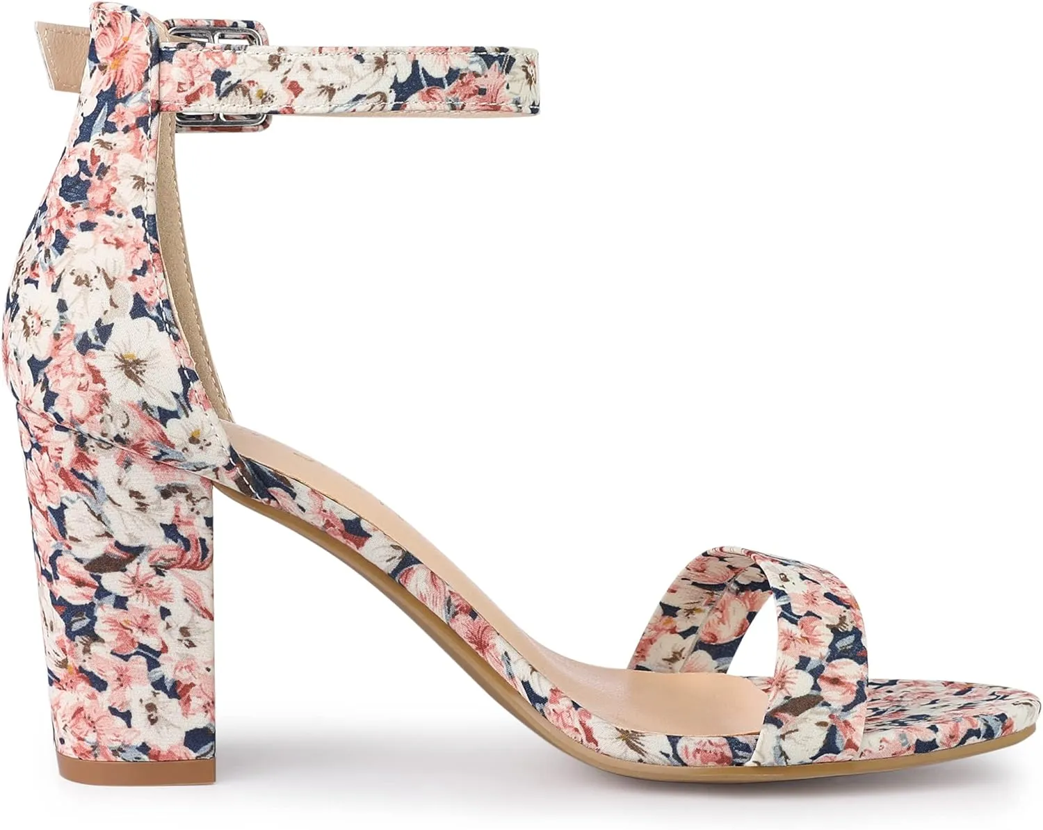 Allegra K Women's Floral Print Open Toe Block High Heels Summer Sandals
