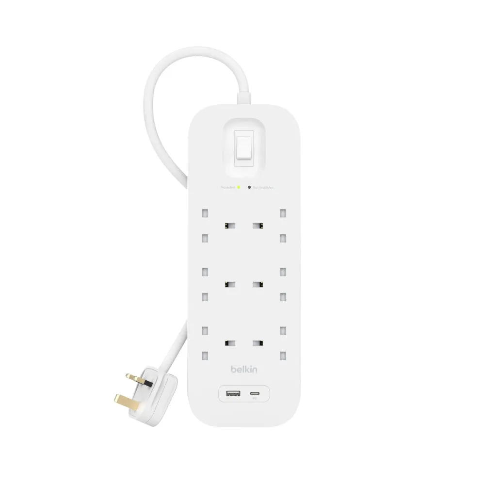 BELKIN Surge Protector 6 outputs - 2 Ports USB-C and USB-A - 2M - White