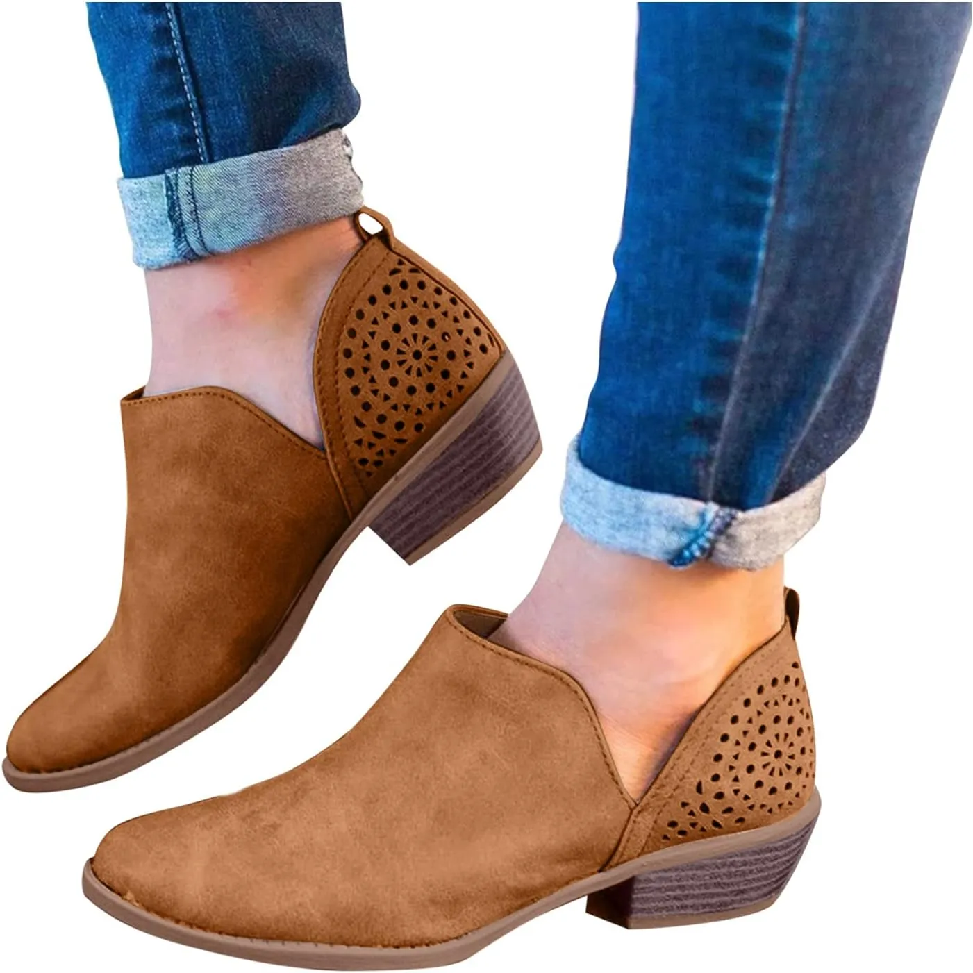 Boots for Women Low Heel Platform Ankle Boots Western Cowboy Boots Pointed Toe Fashion Retro Classic Ankle Booties