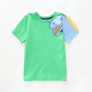 Boy's Green and Blue T-shirt With Dinosaur Print