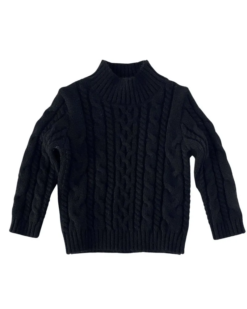 Dani Mockneck Cable Knit Sweater - Black by Bailey's Blossoms