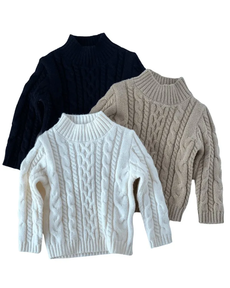 Dani Mockneck Cable Knit Sweater - Black by Bailey's Blossoms
