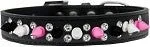 Double Crystal with Black, White and Bright Pink Spikes Dog Collar in Many Colors