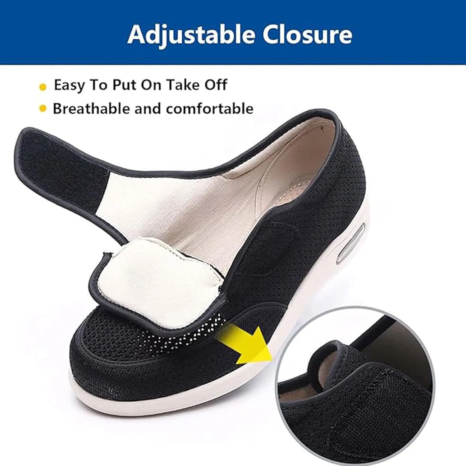 Extra Wide Diabetic Shoes, Lightweight Casual Walking Shoes, Orthopedic Comfy Casual Slippers, Elderly Sneakers, Adjustable Closure, with Arch Support, for Feet Fattening