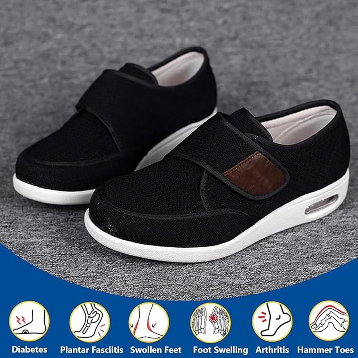 Extra Wide Diabetic Shoes, Lightweight Casual Walking Shoes, Orthopedic Comfy Casual Slippers, Elderly Sneakers, Adjustable Closure, with Arch Support, for Feet Fattening