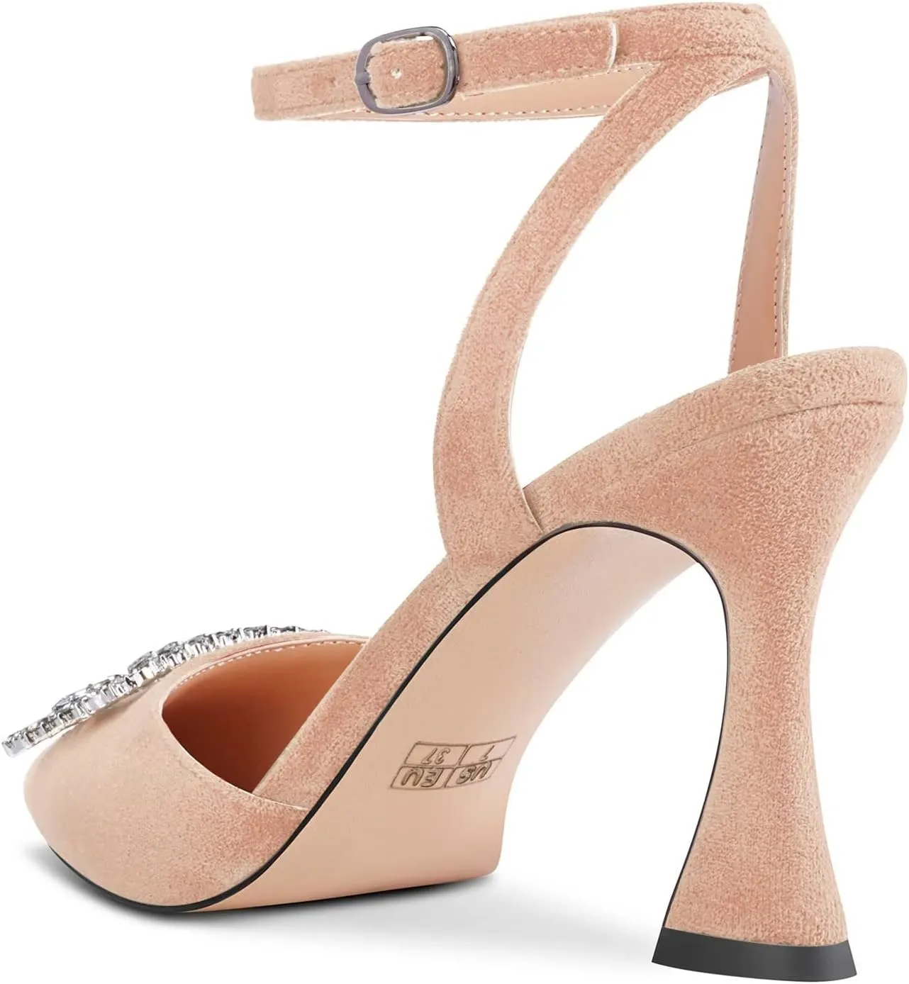 HEUIVZAR Women High Chunky Block Heel Pointed Toe Sandals Ankle Strap Diamond Crystal Buckle Wedding Dress Shoes