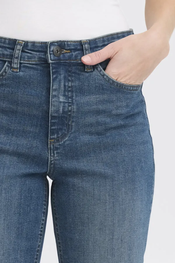 Ichi Twiggy Raven Cropped Denim - Mid-Wash