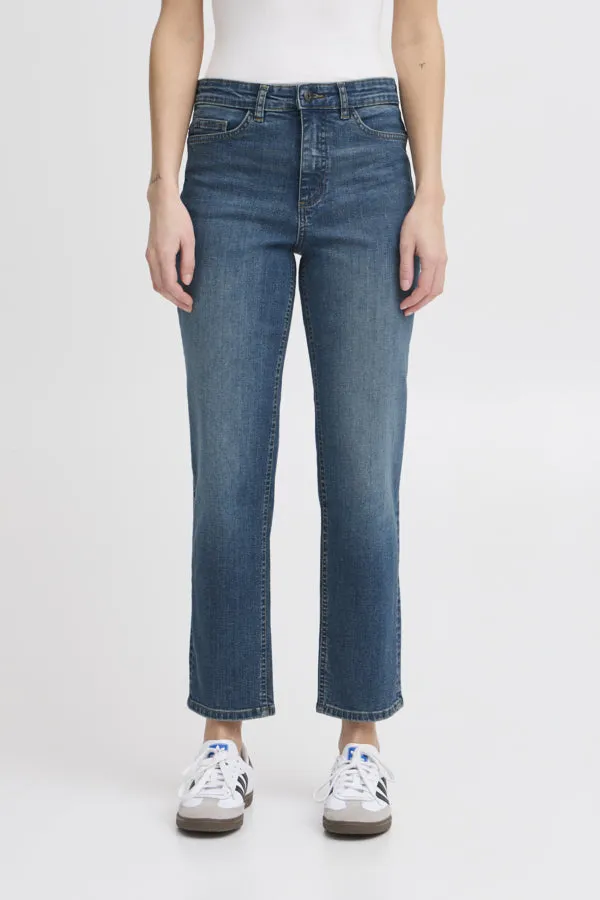 Ichi Twiggy Raven Cropped Denim - Mid-Wash
