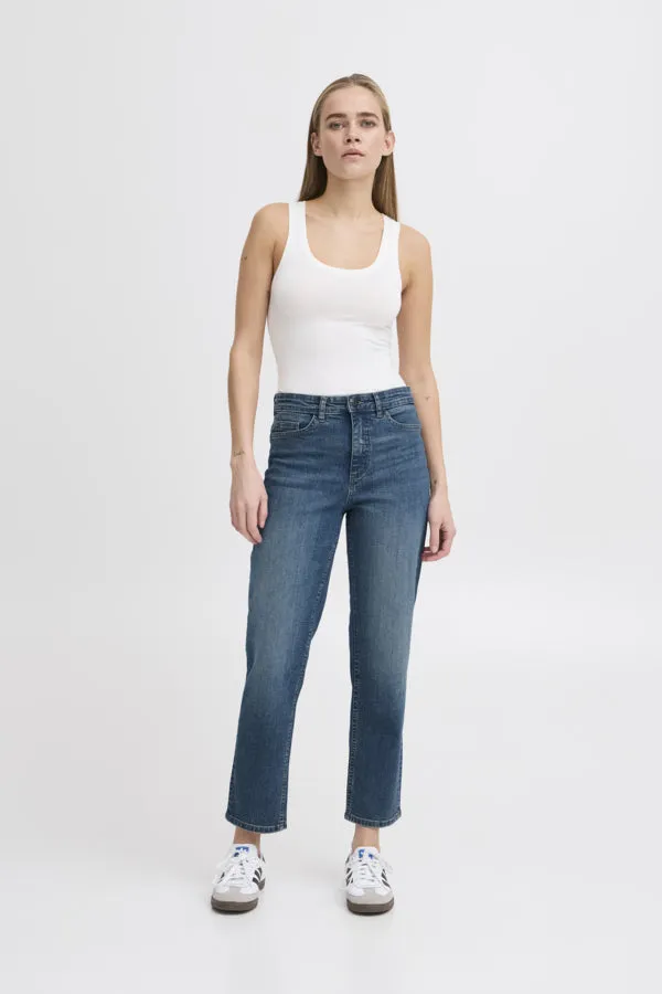 Ichi Twiggy Raven Cropped Denim - Mid-Wash