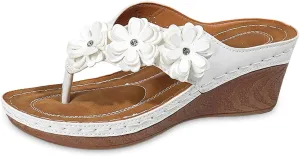 Ladies Flower Sandal Slippers Summer Slope Heel Fish Mouth Women's Casual Roman High Heel Sandal Slippers Beach Casual