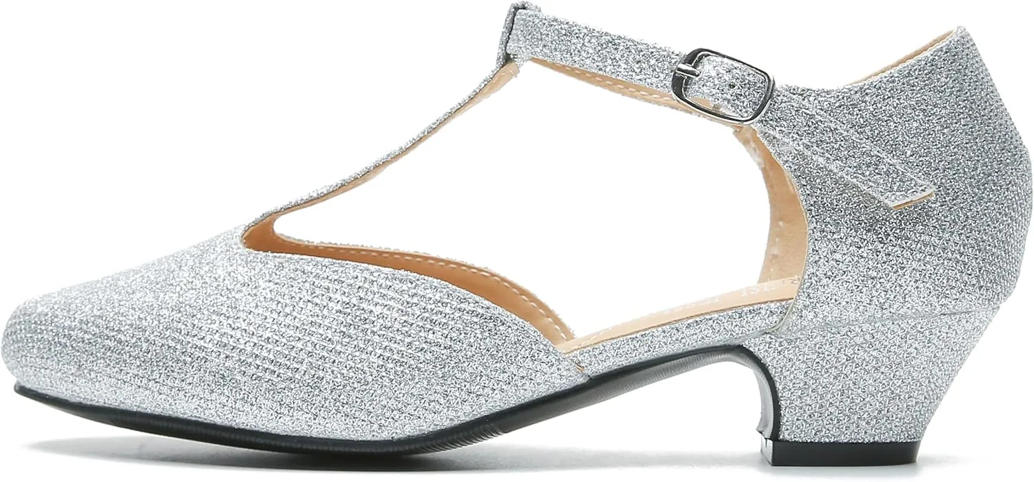 MAIERNISI JESSI Women's T-Strap Low Chunky Heel Mary Jane Pumps Cut Out Wedding Dress Shoes