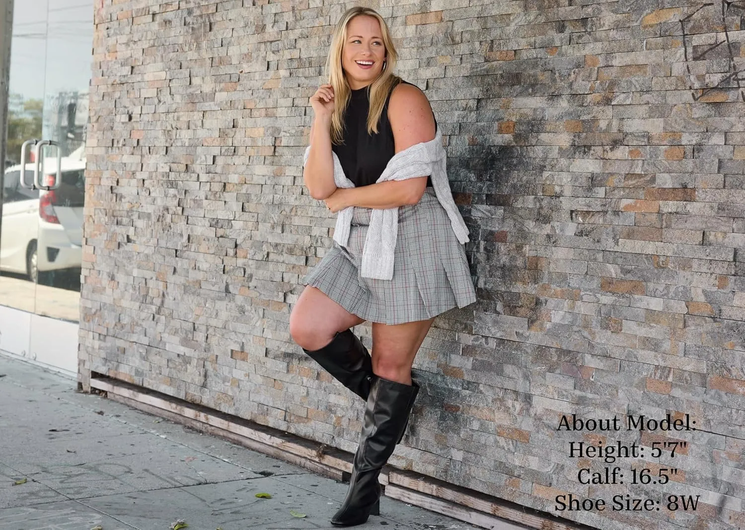 RF ROOM OF FASHION Women's Plus Size Square Toe Knee High Dress Boots (Wide Calf Wide Width)