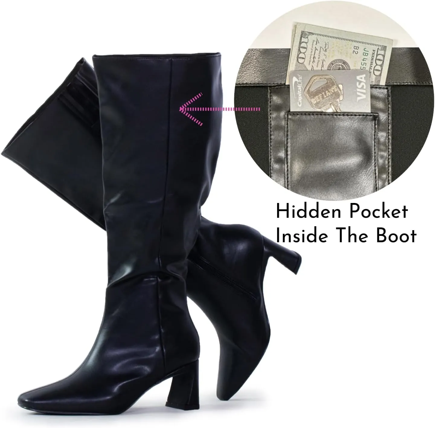 RF ROOM OF FASHION Women's Plus Size Square Toe Knee High Dress Boots (Wide Calf Wide Width)