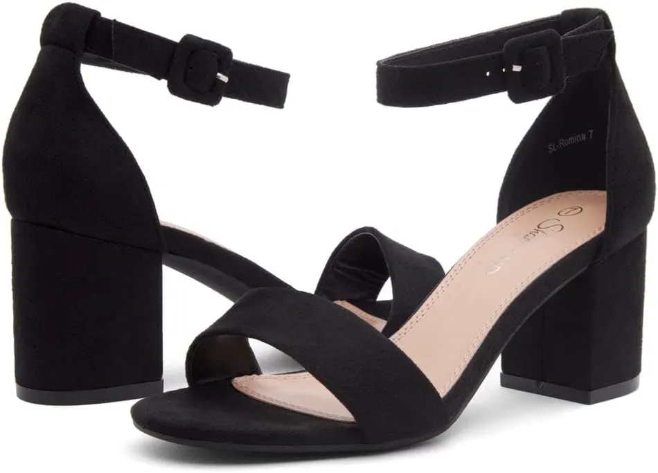 Shoe Land SL-Romina Womens Chunky Low Heels Open Toe Ankle Strap Block Heeled Sandals Prom Wedding Party Dress Shoes