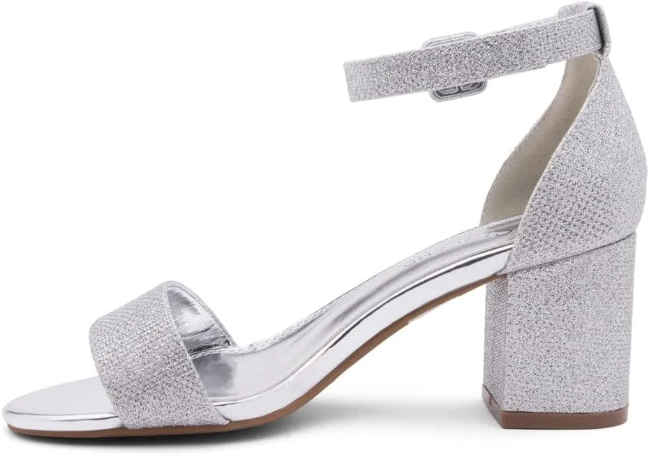 Shoe Land SL-Romina Womens Chunky Low Heels Open Toe Ankle Strap Block Heeled Sandals Prom Wedding Party Dress Shoes