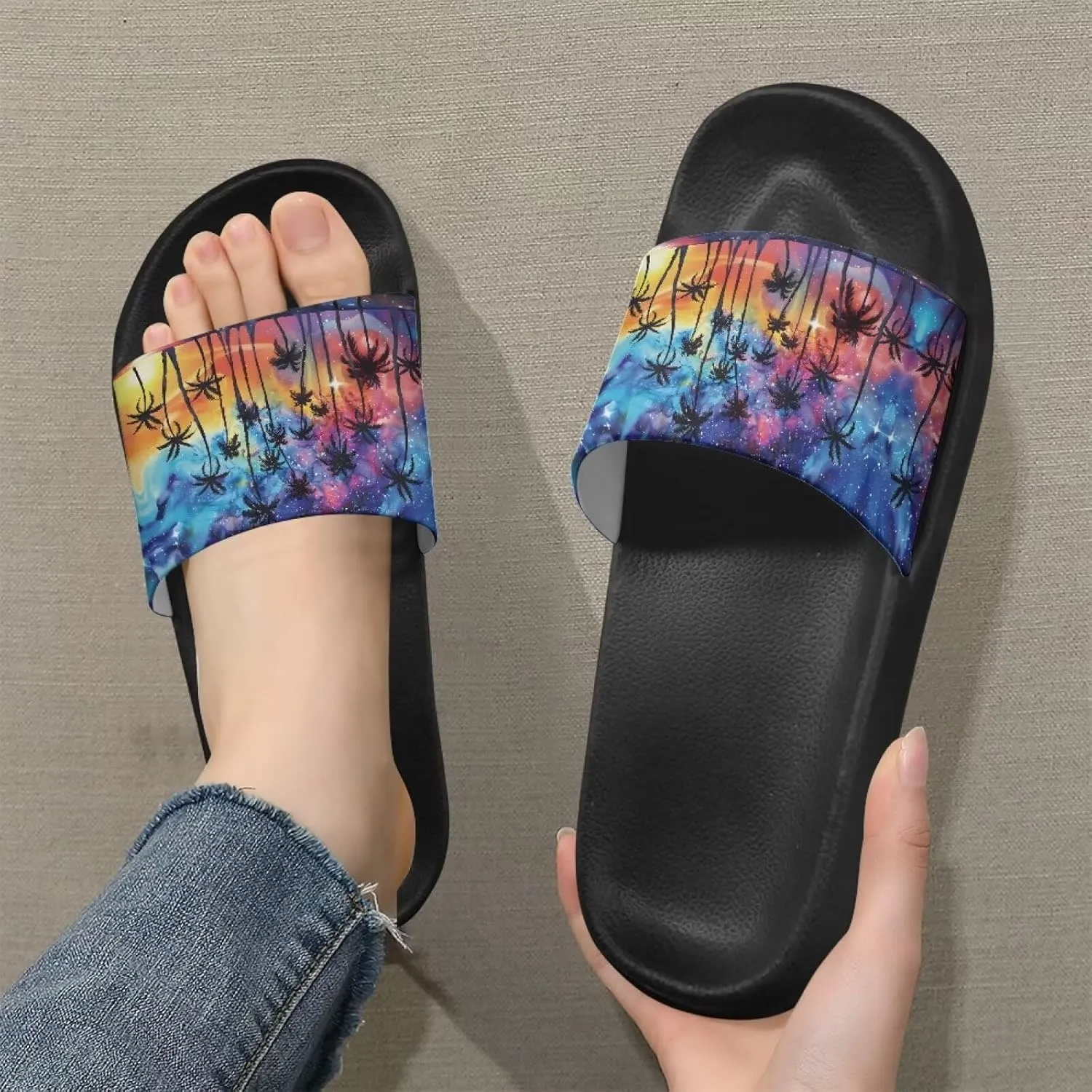 Slides & Slippers for Women & Men Casual Pool Sandals Open Toe Shower Shoes Summer Footwear Gift for Family Friends
