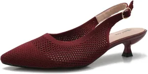 Slingback Kitten Heels for Women Pointed Closed Toe Knitted Slingbacks Comfortable Women's Ankle Strap Dress Slingback Low Kitten Pumps Shoes, Party Work