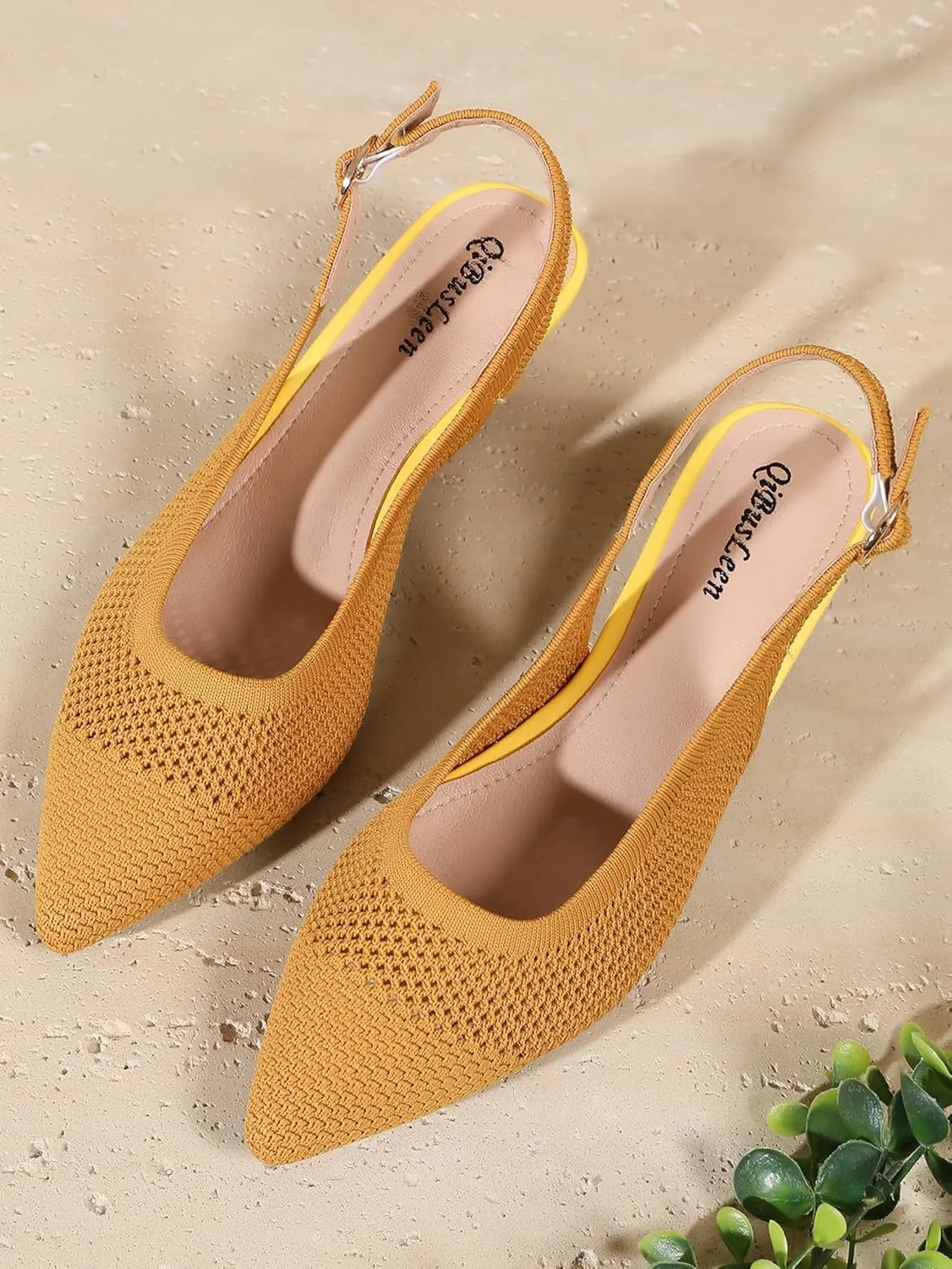 Slingback Kitten Heels for Women Pointed Closed Toe Knitted Slingbacks Comfortable Women's Ankle Strap Dress Slingback Low Kitten Pumps Shoes, Party Work