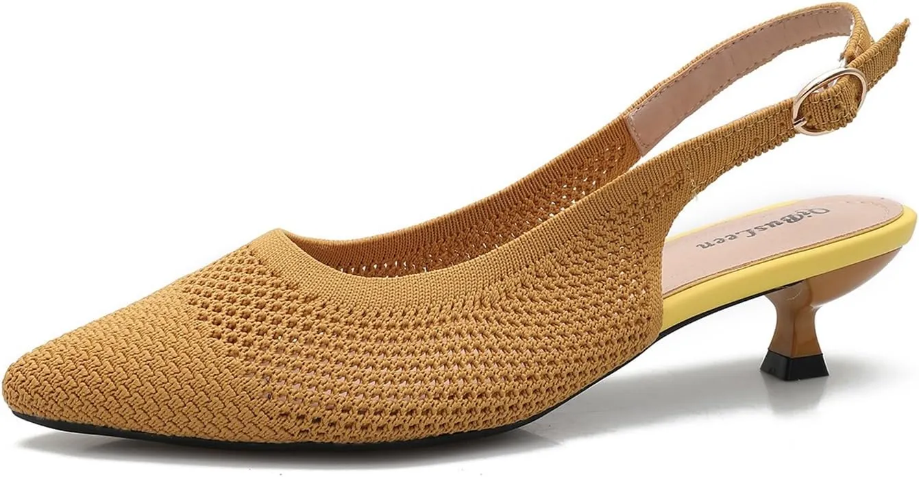 Slingback Kitten Heels for Women Pointed Closed Toe Knitted Slingbacks Comfortable Women's Ankle Strap Dress Slingback Low Kitten Pumps Shoes, Party Work