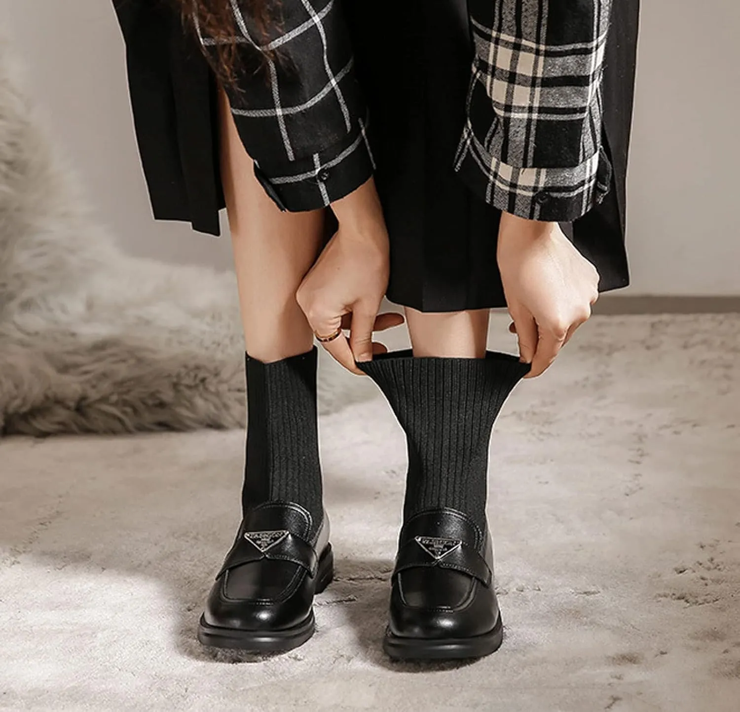 WENJIAZHIZHI Women's Ankle Sock Boots Western Chelsea Booties for Women Waterproof Dressy Shoes Chunky Low Heels