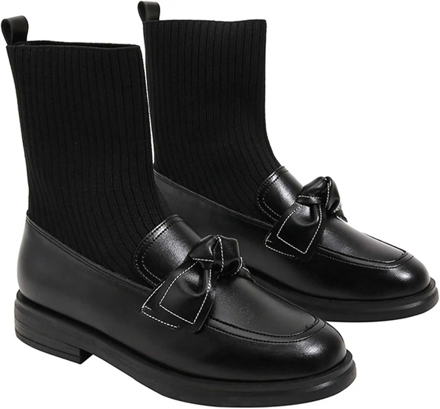 WENJIAZHIZHI Women's Ankle Sock Boots Western Chelsea Booties for Women Waterproof Dressy Shoes Chunky Low Heels