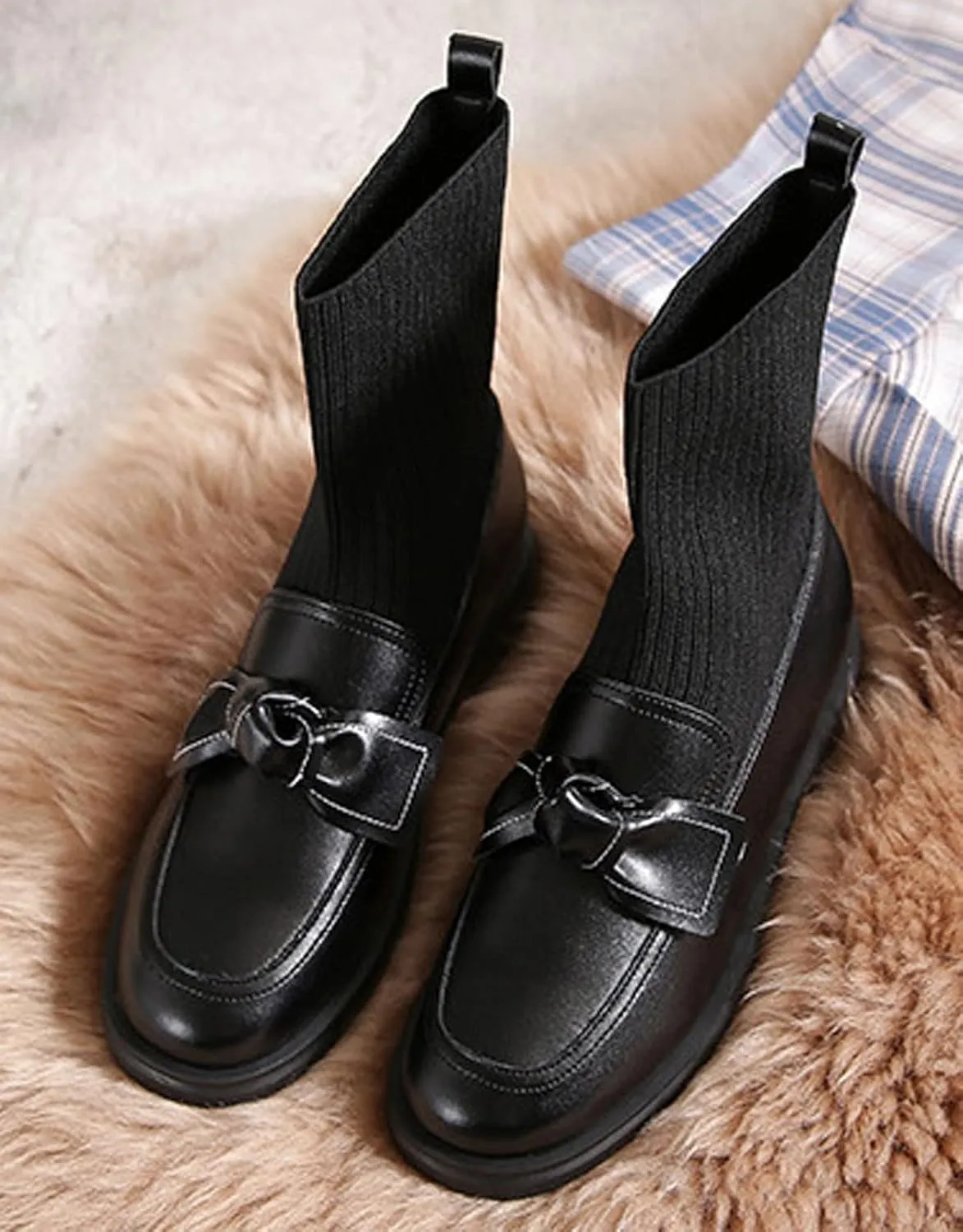 WENJIAZHIZHI Women's Ankle Sock Boots Western Chelsea Booties for Women Waterproof Dressy Shoes Chunky Low Heels