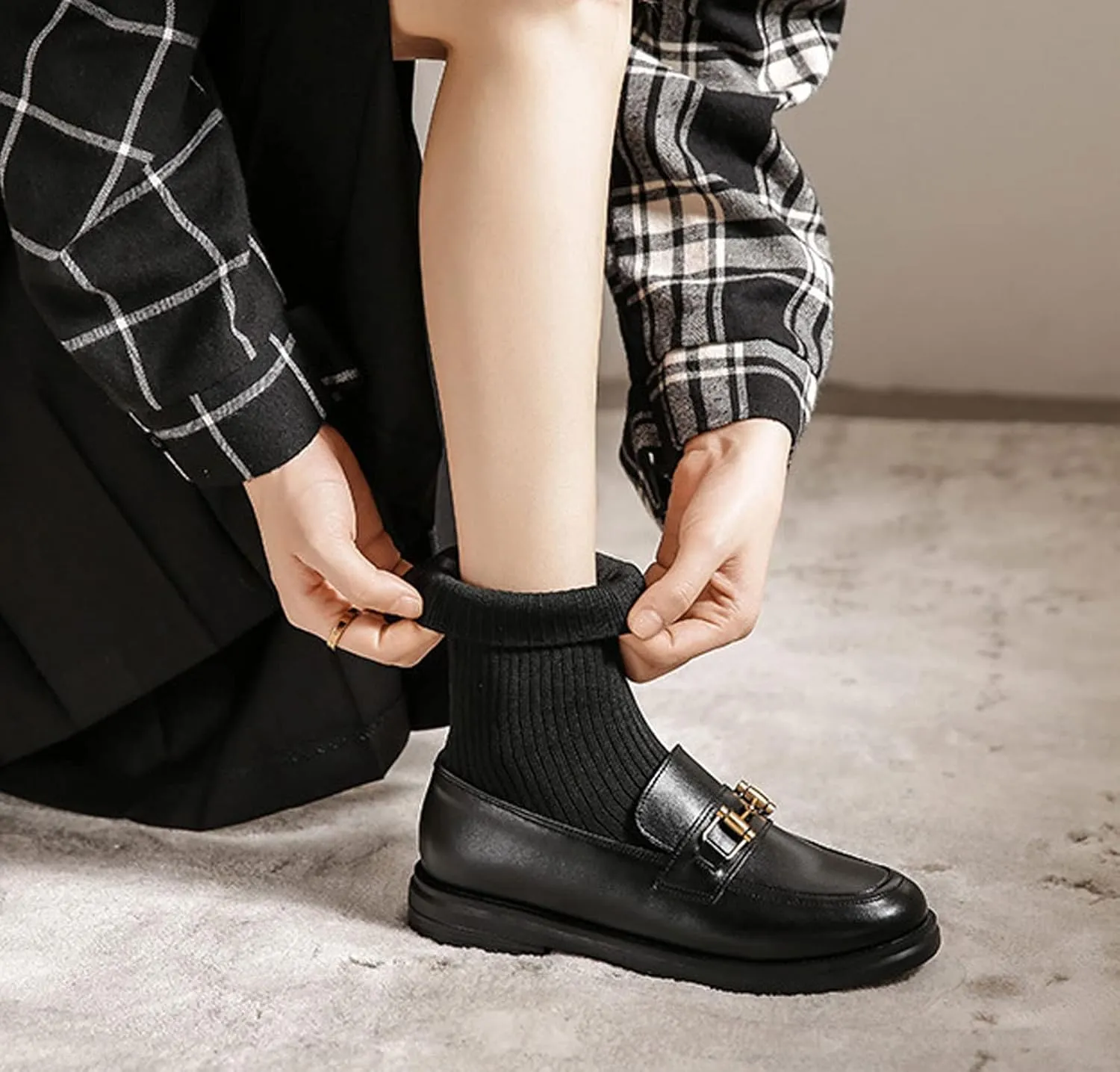 WENJIAZHIZHI Women's Ankle Sock Boots Western Chelsea Booties for Women Waterproof Dressy Shoes Chunky Low Heels