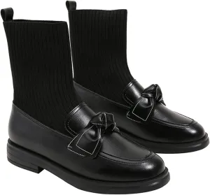 WENJIAZHIZHI Women's Ankle Sock Boots Western Chelsea Booties for Women Waterproof Dressy Shoes Chunky Low Heels