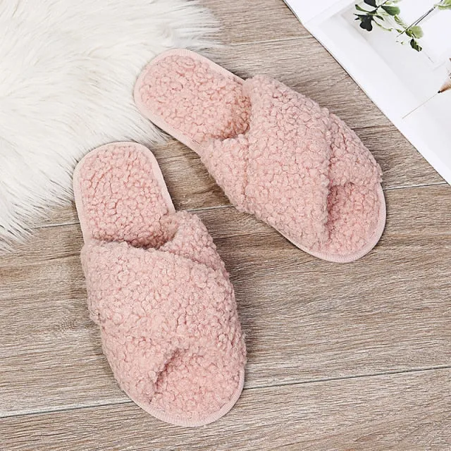 Winter Women House Slippers Faux Fur Fashion Warm Shoes Woman Slip on Flats Female Slides Black Pink cozy home  furry slippers