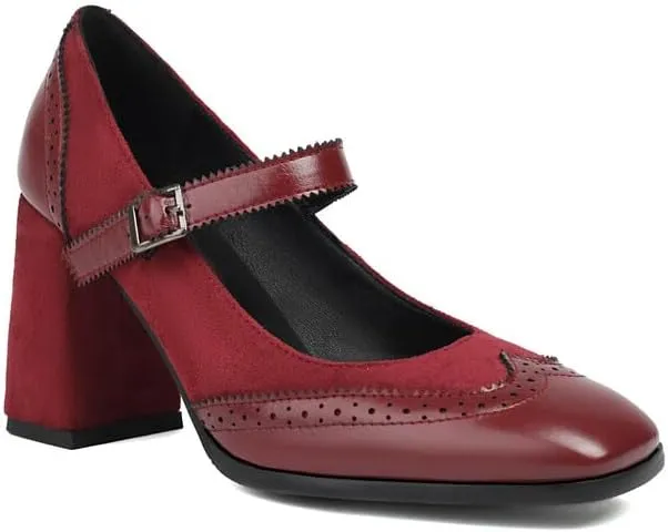 Women's Glossy Square Toe Chunky Heel Mary Jane Pumps
