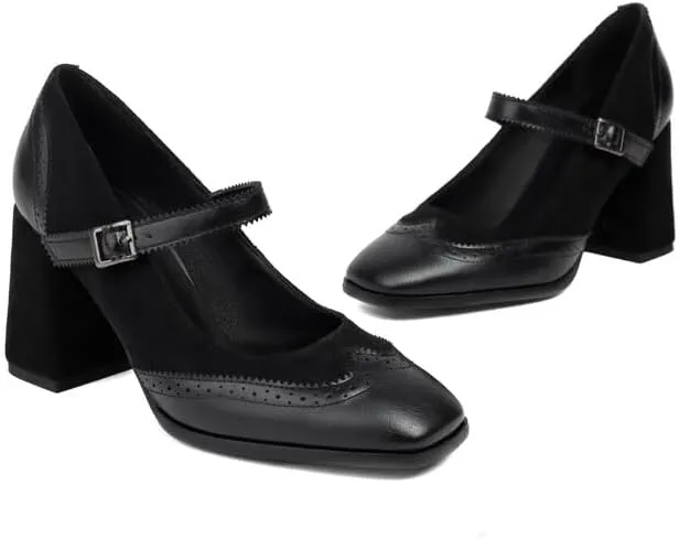 Women's Glossy Square Toe Chunky Heel Mary Jane Pumps