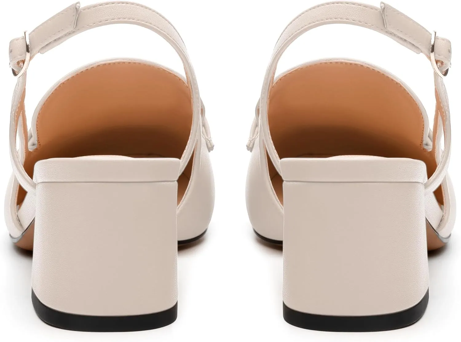 Womens Slingback Pumps, Mid Chunky Heel Square Toe Leather Insole Pumps for Women, Pearl Pump Shoes 2"