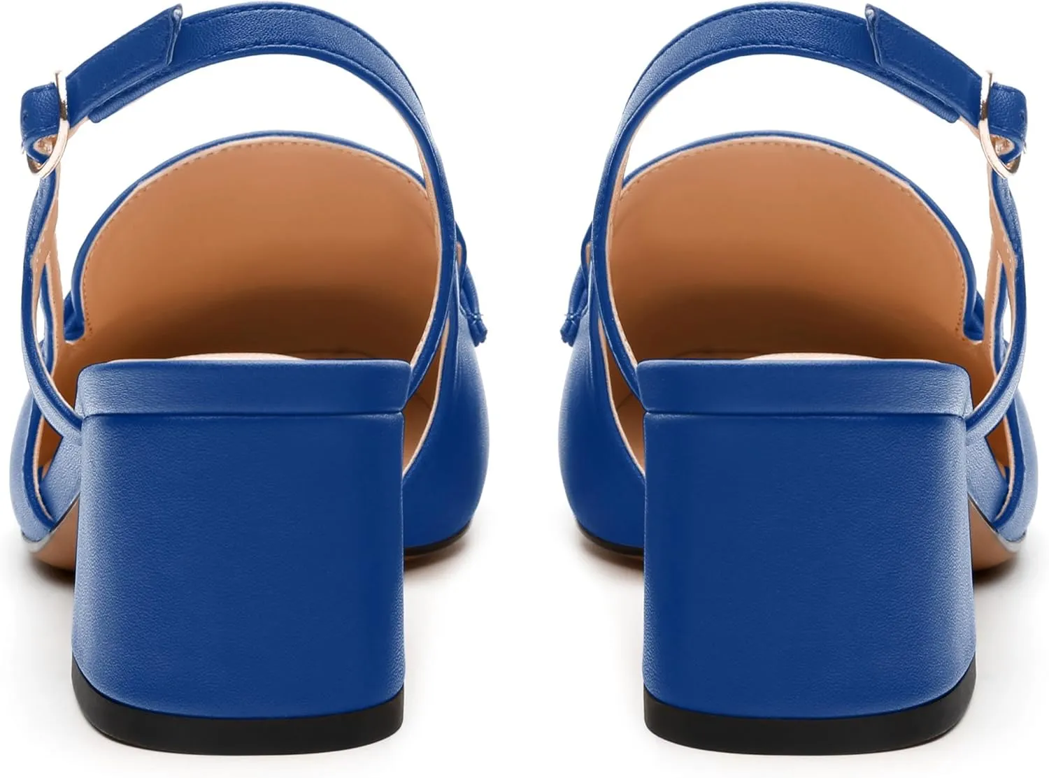 Womens Slingback Pumps, Mid Chunky Heel Square Toe Leather Insole Pumps for Women, Pearl Pump Shoes 2"