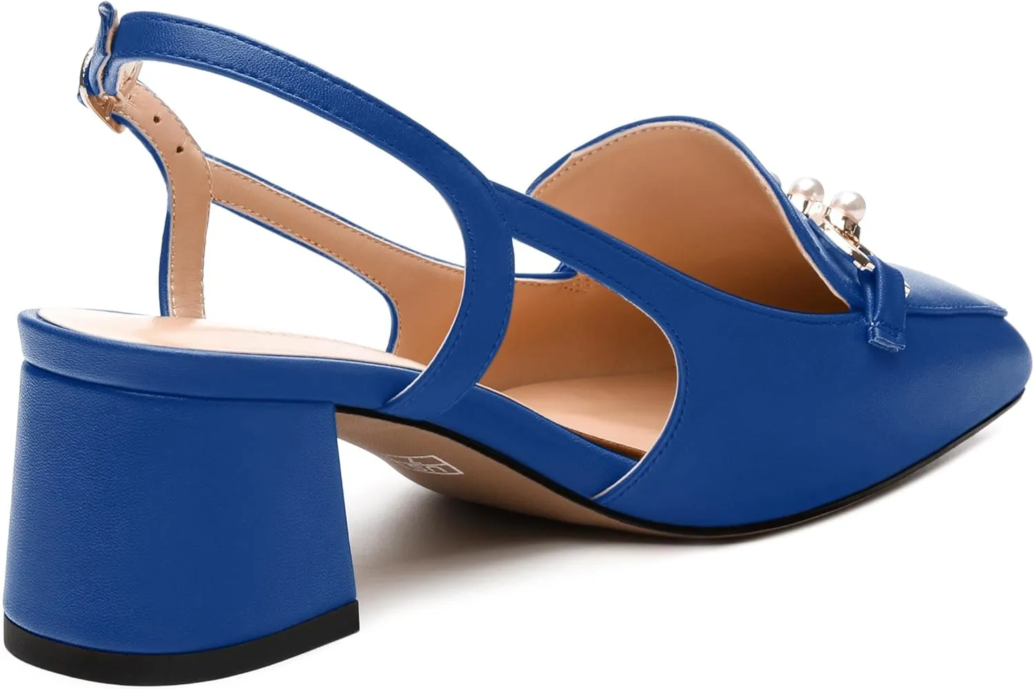 Womens Slingback Pumps, Mid Chunky Heel Square Toe Leather Insole Pumps for Women, Pearl Pump Shoes 2"