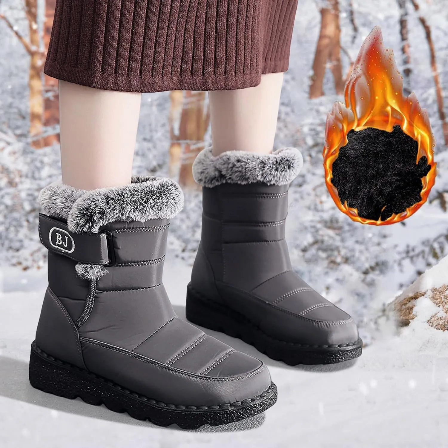 Womens Snow Boots Waterproof Anti-slip Winter Boots Classic Warm Fur Booties Cold Weather Lace Up Ankle Boots Thickening Winter Shoes Walking Hiking Booties