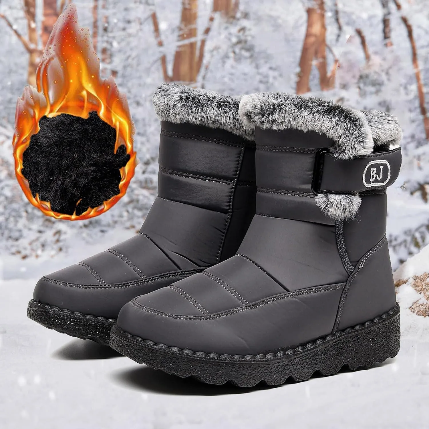Womens Snow Boots Waterproof Anti-slip Winter Boots Classic Warm Fur Booties Cold Weather Lace Up Ankle Boots Thickening Winter Shoes Walking Hiking Booties
