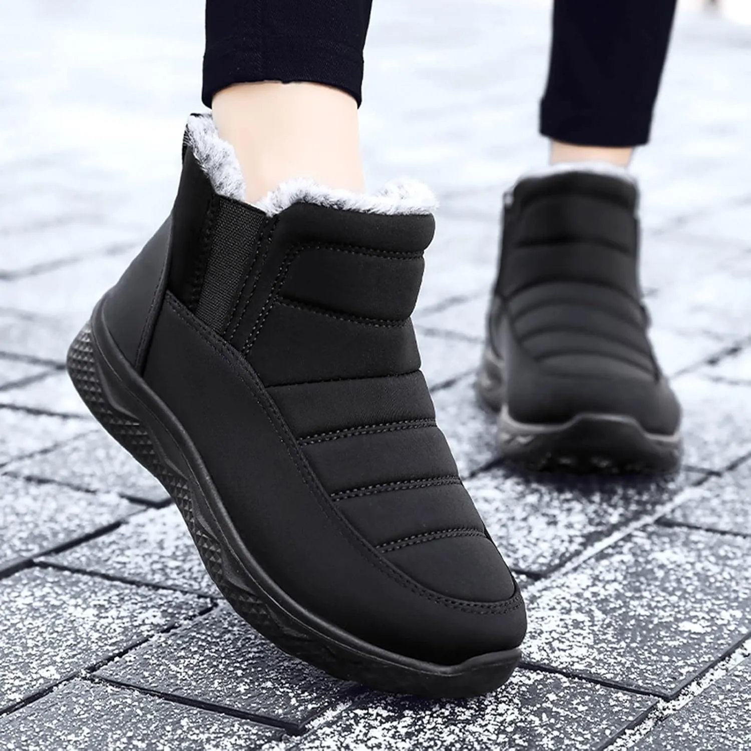 Women's Snow Boots Waterproof Winter Boots Non Slip Fuzzy Fur Booties Cold Weather Lace Up Ankle Boots Comfortable Winter Shoes Trekking Shoes