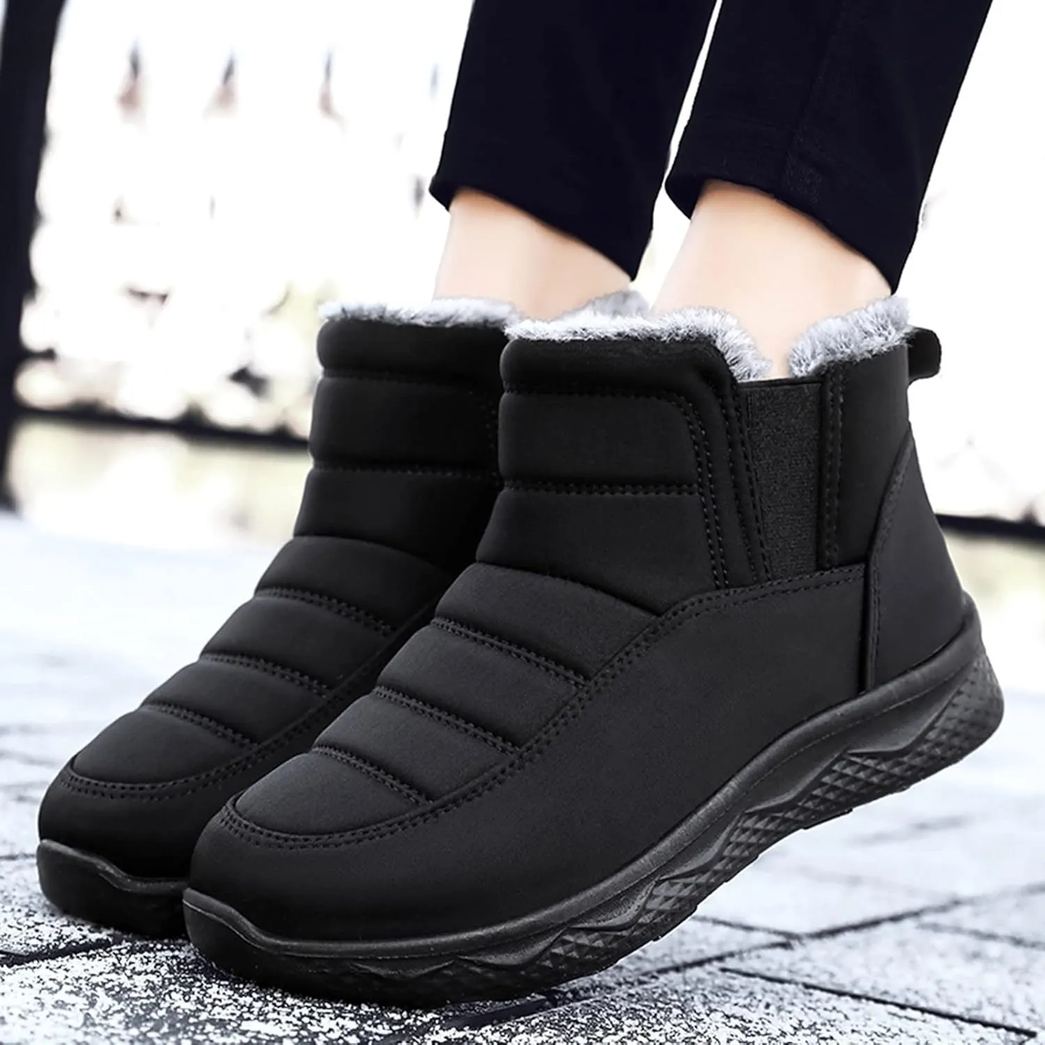 Women's Snow Boots Waterproof Winter Boots Non Slip Fuzzy Fur Booties Cold Weather Lace Up Ankle Boots Comfortable Winter Shoes Trekking Shoes