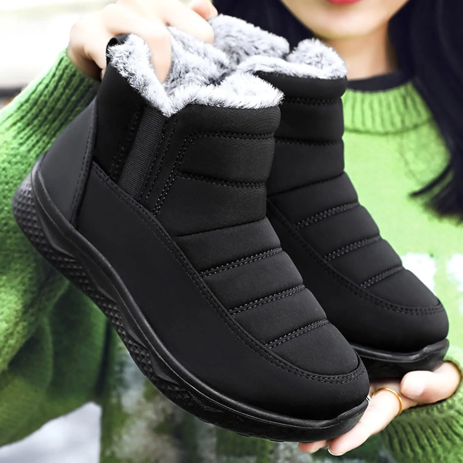 Women's Snow Boots Waterproof Winter Boots Non Slip Fuzzy Fur Booties Cold Weather Lace Up Ankle Boots Comfortable Winter Shoes Trekking Shoes