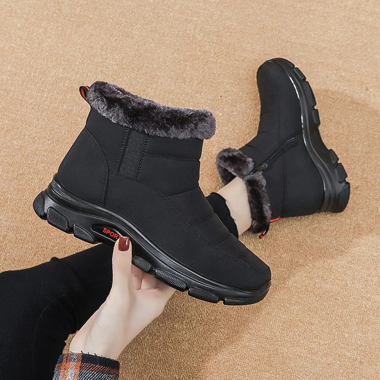 Women's Snow Boots Waterproof Winter Boots Non-slip Warm Fur Booties Lightweight Slip on Ankle Boots Comfortable Winter Shoes Trekking Shoes