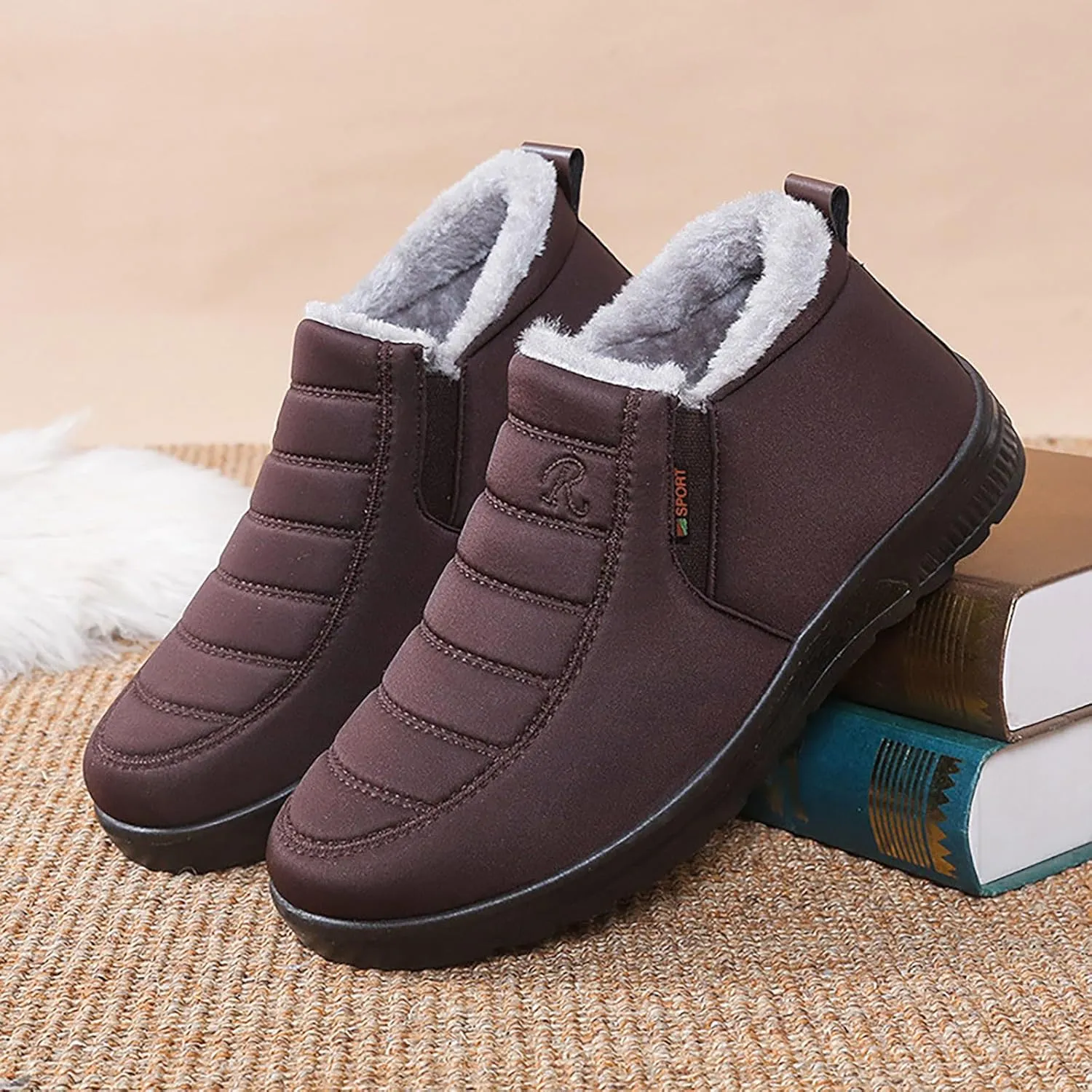 Womens Snow Boots Waterproof Winter Boots Non Slip Warm Fur Booties Lightweight Slip on Ankle Boots Comfortable Winter Shoes Trekking Shoes