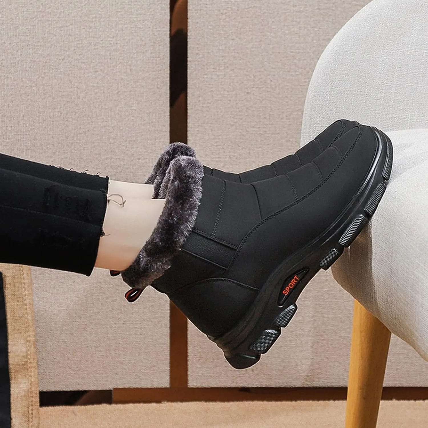 Women's Snow Boots Waterproof Winter Boots Non-slip Warm Fur Booties Lightweight Slip on Ankle Boots Comfortable Winter Shoes Trekking Shoes