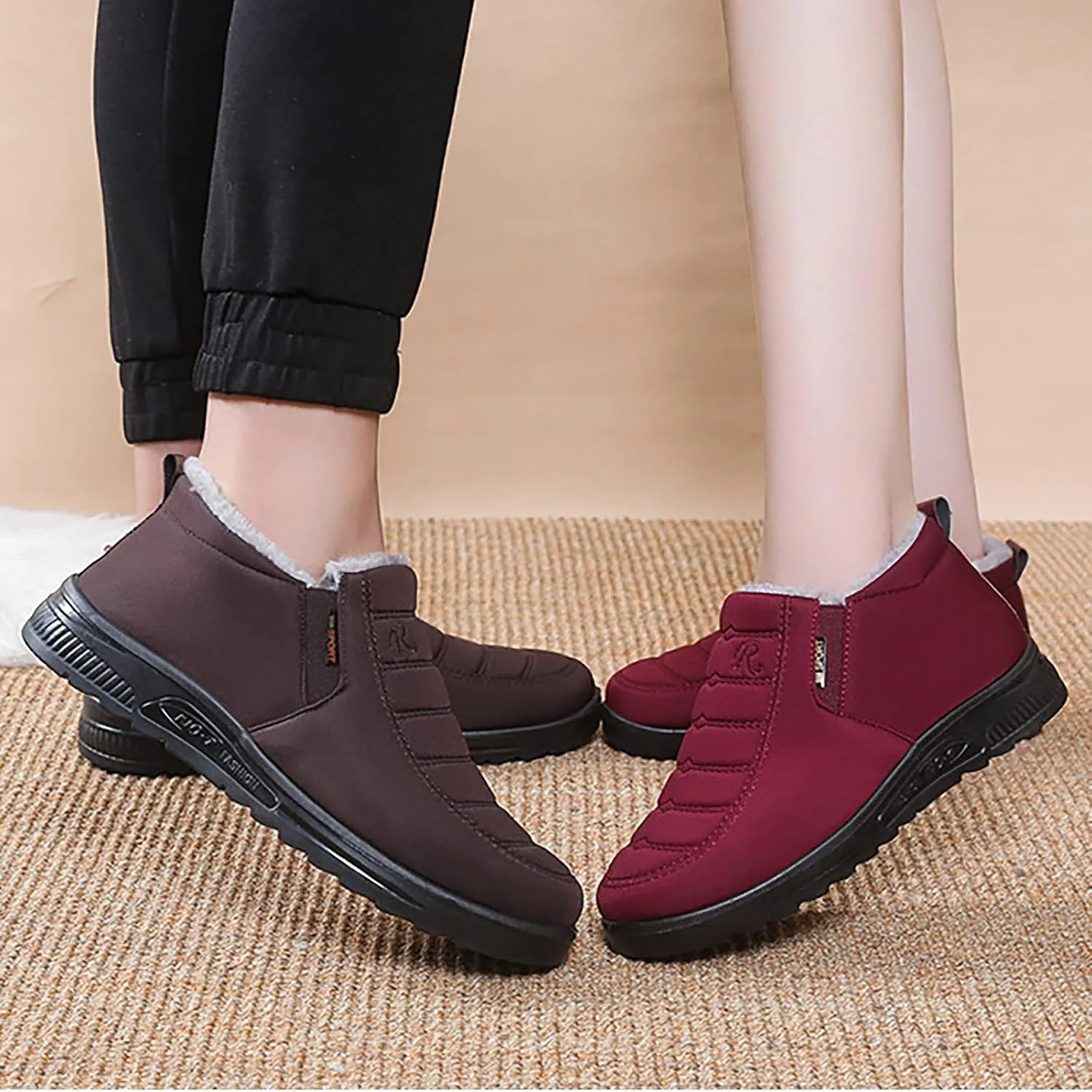 Womens Snow Boots Waterproof Winter Boots Non Slip Warm Fur Booties Lightweight Slip on Ankle Boots Comfortable Winter Shoes Trekking Shoes
