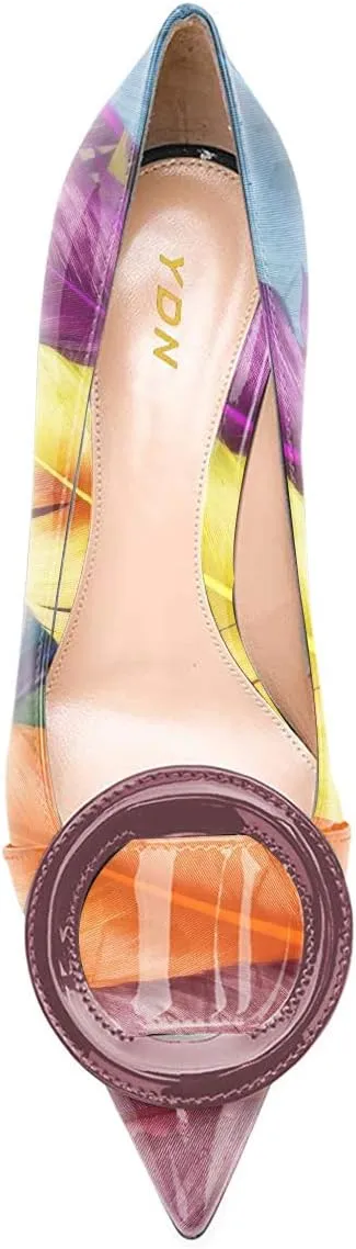 YDN Women Classic Pointed Toe Slip on Pumps Kitten Low Heel Office Shoes with Buckle Size 4-15 US
